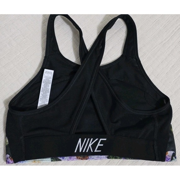 Nike Pro Swoosh Floral Print Sports Bra Sz M Strappy Back Key‎ Hole Gym Running - Picture 5 of 7
